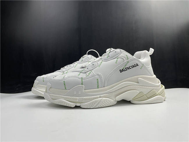 Balenciaga Triple S Allover Logo White Green  - 1