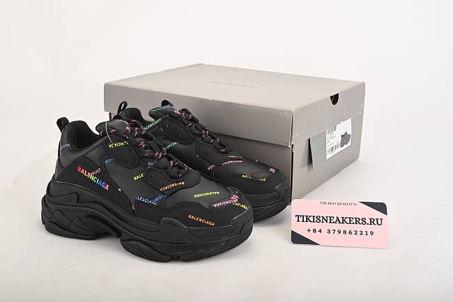 Balenciaga Triple S Allover Logo Black Colorful  - 1