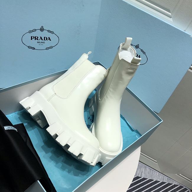 Prada Monolith Brushed Leather Boots White - 1