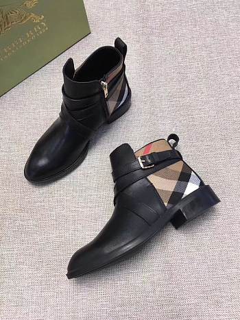 Burberry House Check and Leather Ankle Boots Black