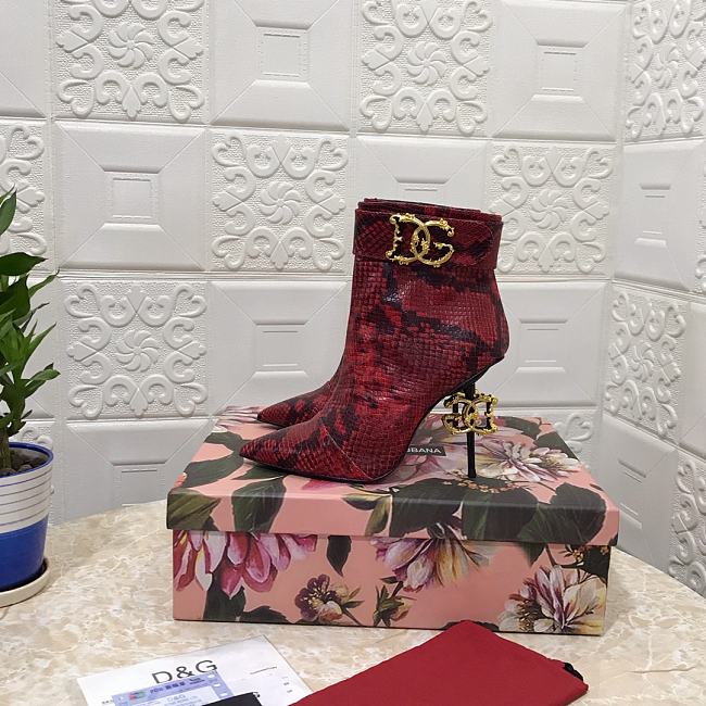 Dolce & Gabbana ankle boots with DG Pop heels snake print red - 1