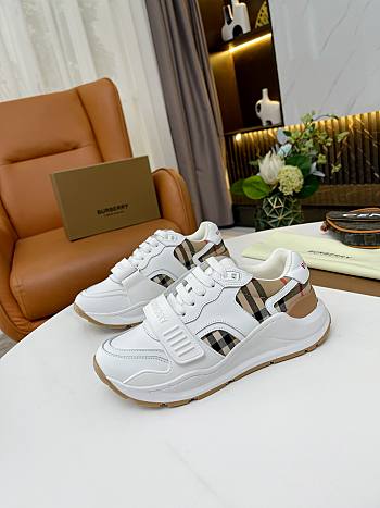 Burberry Leather and Vintage Check Cotton Sneakers White