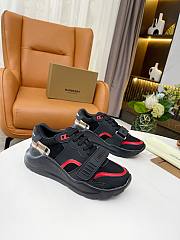 Burberry Leather and Vintage Check Cotton Sneakers Black Red - 3