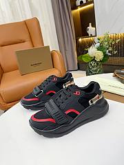 Burberry Leather and Vintage Check Cotton Sneakers Black Red - 1