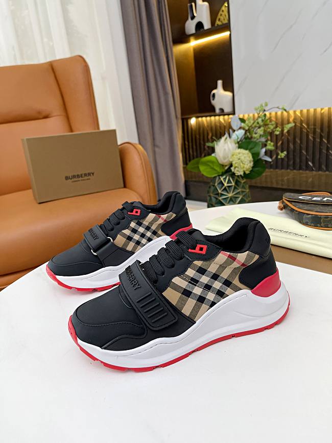 Burberry Leather and Vintage Check Cotton Sneakers Black/Archive Beige - 1