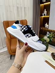 Burberry Leather and Vintage Check Cotton Sneakers Blue - 5