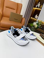 Burberry Leather and Vintage Check Cotton Sneakers Blue - 4