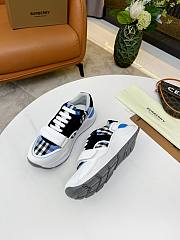 Burberry Leather and Vintage Check Cotton Sneakers Blue - 3