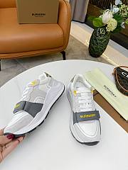 Burberry Leather and Vintage Check Cotton Sneakers Grey White - 5