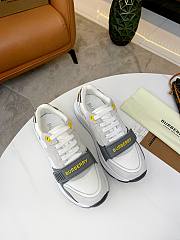 Burberry Leather and Vintage Check Cotton Sneakers Grey White - 4