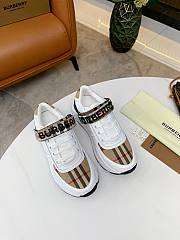 Burberry Leather and Vintage Check Cotton Sneakers Beige White - 2