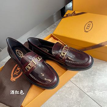 TOD'S LOAFERS LEATHER BURGUNDY GOLDCHAIN