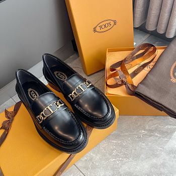 TOD'S LOAFERS LEATHER BLACK GOLDCHAIN