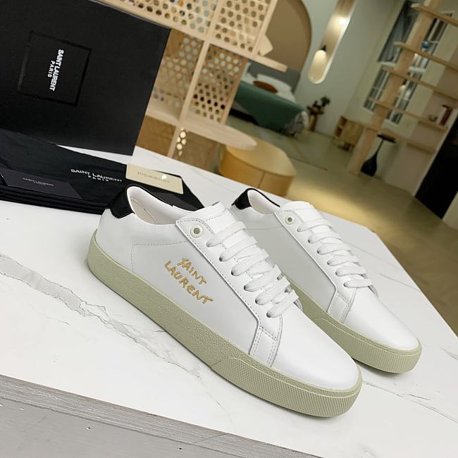 YSL COURT CLASSIC SL/06 EMBROIDERED SNEAKERS IN LEATHER WHITE BLACK GOLD - 1