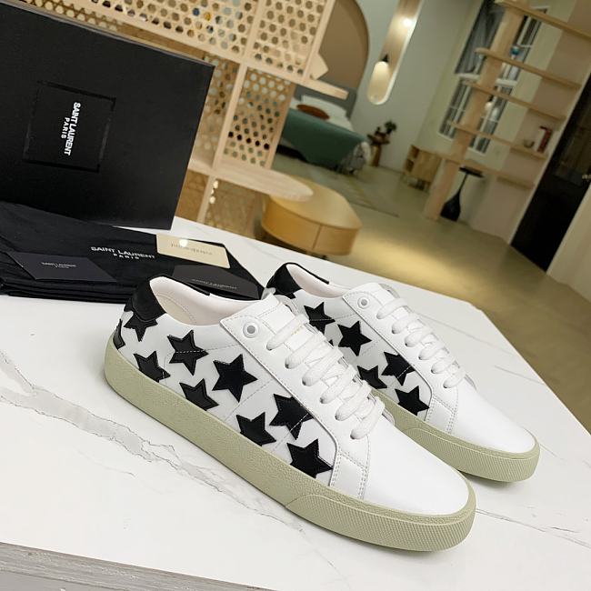 YSL COURT CLASSIC SL/06 EMBROIDERED SNEAKERS IN LEATHER WHITE BLACK - 1