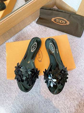 Tod's Flowers Flat Sandals Black