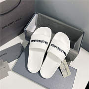 BALENCIAGA Full White Logo Pool Slides - 5