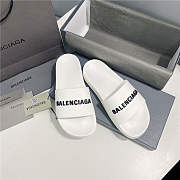 BALENCIAGA Full White Logo Pool Slides - 4