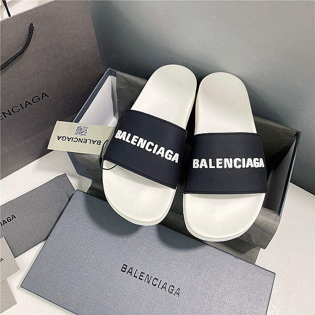 BALENCIAGA White Logo Pool Slides 2 - 1