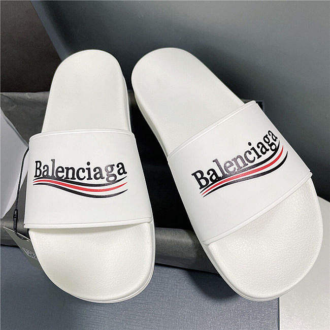 ALENCIAGA White Logo Wavy Pool Slides - 1