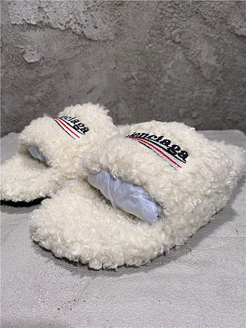 Balenciaga Women's Furry Faux Shearling Slides White