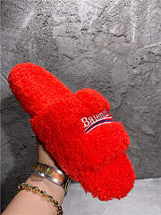 Balenciaga Women's Furry Faux Shearling Slides Red - 4