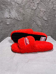 Balenciaga Women's Furry Faux Shearling Slides Red - 2