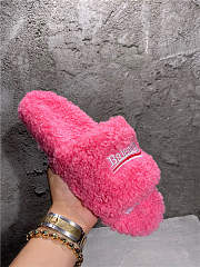 Balenciaga Women's Furry Faux Shearling Slides Pink - 4