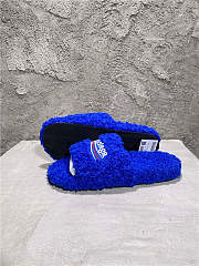 Balenciaga Women's Furry Faux Shearling Slides Blue - 2