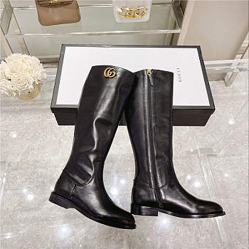 Gucci Black 598170 Double G Leather Knee Boots